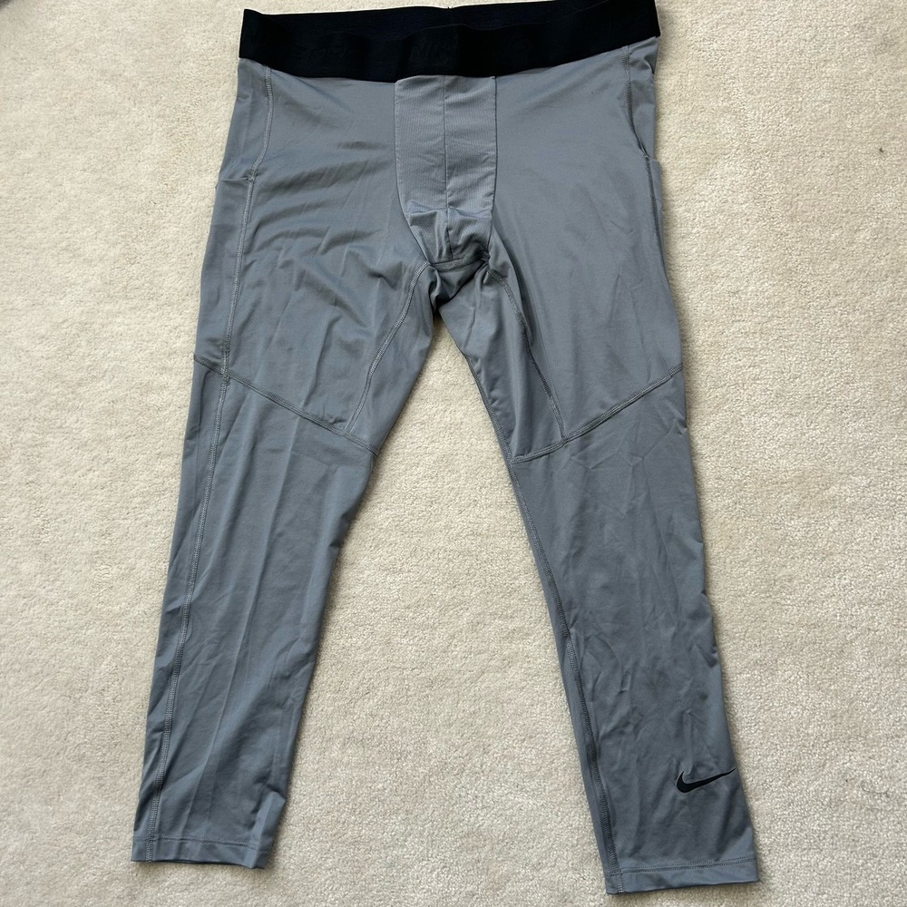 Nike Pro Dri Fit 3/4 Tights Men's XXL Pockets Gray Training Workout Gym